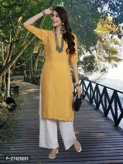 Stylish Yellow Crepe Stitched Kurta For Women-thumb0