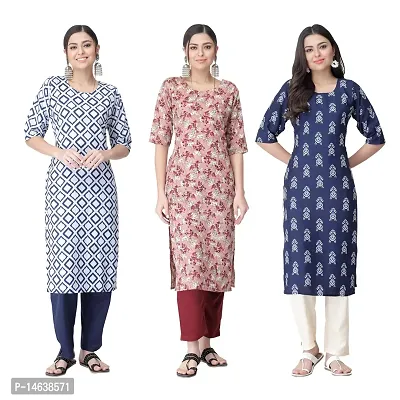 New Crepe Combo Printed Kurtis For Women Pack Of 3-thumb0