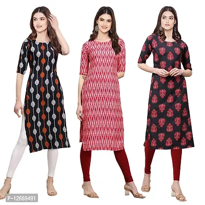 Women Crepe Digital Printed Straight Kurti  Pack of 3