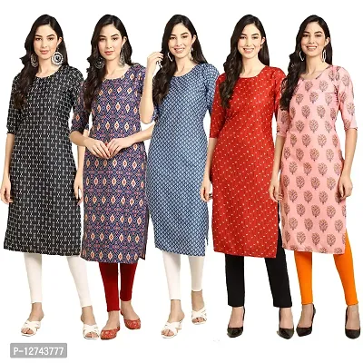 Stylish Crepe Digital Printed Straight Kurti For Women Pack of 5