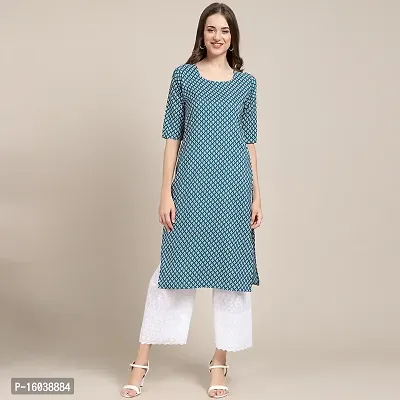 Stylish Teal Crepe Floral Print Straight Kurta For Women-thumb0