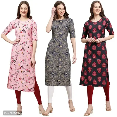 Stylish Multicoloured Crepe Stitched Kurta For Women Pack of 3-thumb0