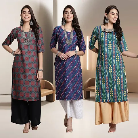 Fancy A-Line Crepe Kurti - Pack Of 3