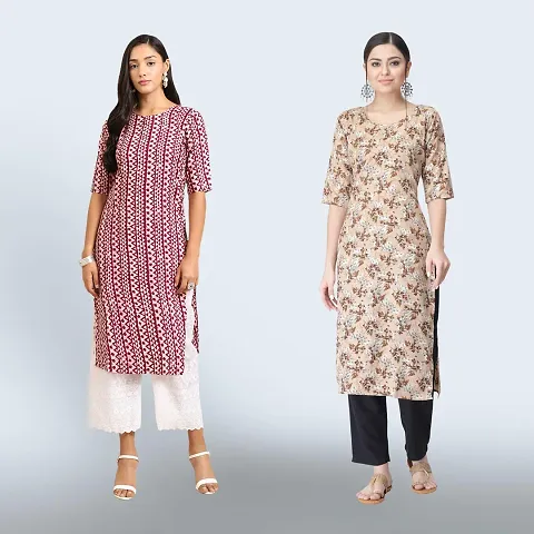 Stylish Crepe Printed Straight Kurta Combo of 2