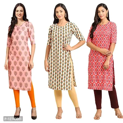 Stylish Crepe Digital Printed Straight Kurti For Women Pack of 3