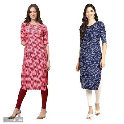 Stylish Straight Multicoloured Printed Crepe Kurta For Women Combo Pack Of 2