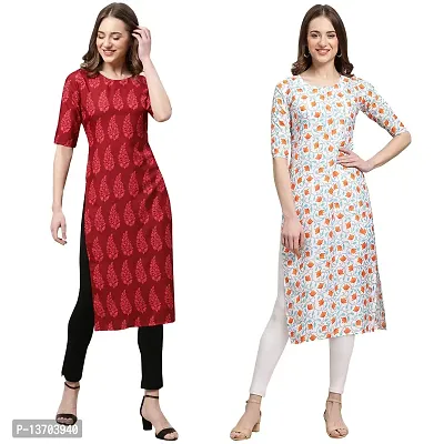 Stylish Crepe Printed Straight Kurta For Women- Pack Of 2-thumb0