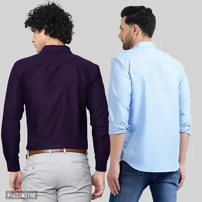 Elegant Cotton Multicoloured Long Sleeves Formal Shirt For Men- Pack Of 2-thumb2