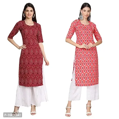 Stylish Straight Printed Crepe Kurta For Women -Pack Of 2-thumb0