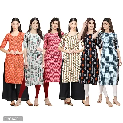 Women Crepe Digital Printed Straight Kurti  Pack of 6