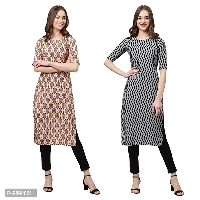 Stylish Digital Printed Woman Crepe Multicolored Kurtis Pack of 2-thumb0