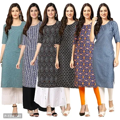 Women Crepe Digital Printed Straight Kurti  Pack of 6-thumb0