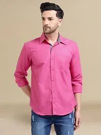 Reliable Pink Cotton Solid Long Sleeve Casual Shirts For Men-thumb3