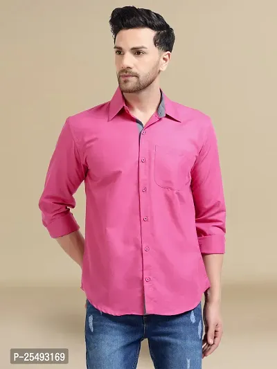 Reliable Pink Cotton Solid Long Sleeve Casual Shirts For Men-thumb4