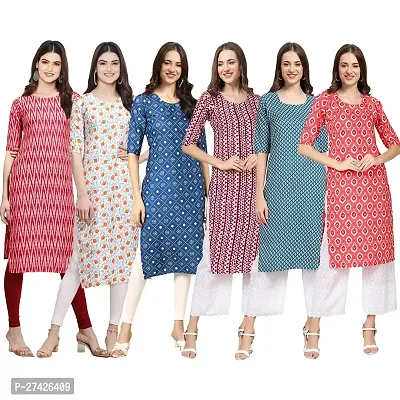 Stylish Multicoloured Crepe Stitched Kurta For Women Pack of 6-thumb0