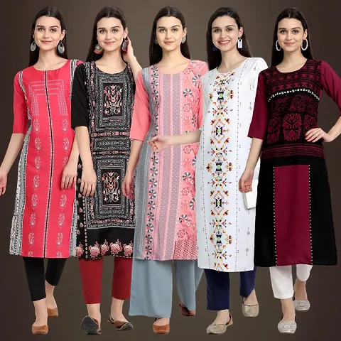 Stylish Fancy Crepe Kurtis - Pack Of 5