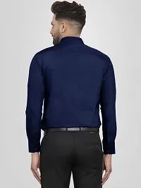 Men Stylish Navy Blue Cotton Solid Long Sleeve Semi Formal Shirt-thumb2