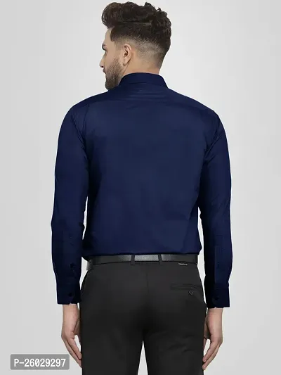 Men Stylish Navy Blue Cotton Solid Long Sleeve Semi Formal Shirt-thumb3