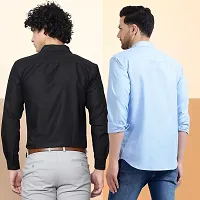 Stylish Cotton Multicoloured Solid Long Sleeves Fornal Shirt For Men Pack Of 2-thumb1