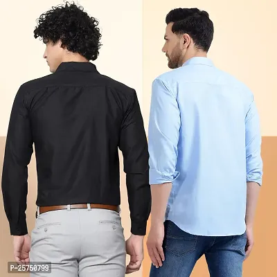 Stylish Cotton Multicoloured Solid Long Sleeves Fornal Shirt For Men Pack Of 2-thumb2