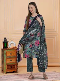 Stylish Multicoloured Cotton Blend Printed Kurta, Bottom and Dupatta Set For Women-thumb3