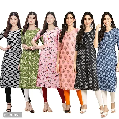 Women Crepe Digital Printed Straight Kurti  Pack of 6-thumb0