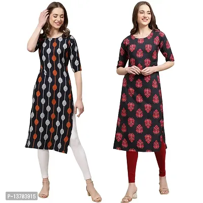 Stylish Crepe Printed Straight Kurta For Women- Pack Of 2-thumb0