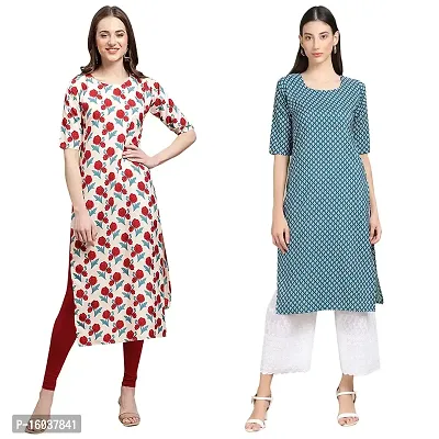 Stylish Crepe Printed Straight Kurta For Women-Pack Of 2