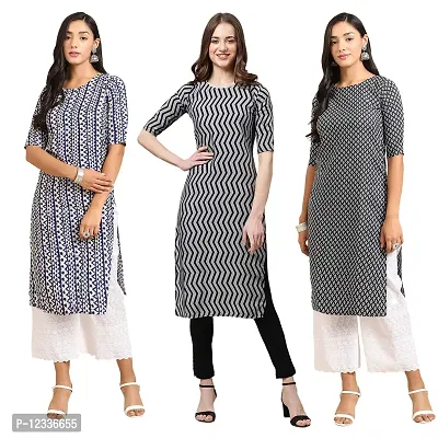 Elite Crepe Printed Straight Stitched Kurta For Women- Pack Of 3