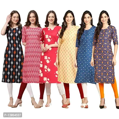 Trendy Crepe Digital Printed Straight Kurta For Women ( Pack Of 6 )-thumb0