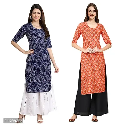 Straight Multicoloured Printed Crepe Kurta Pack Of 2-thumb0