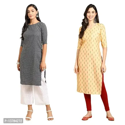 Stylish Crepe Printed Straight Kurta For Women- Pack Of 2