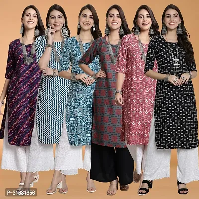 Fancy Crepe Printed Kurtas For Women Pack Of 6