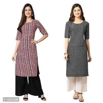 Stylish Straight Multicoloured Printed Crepe Kurta For Women Combo Pack Of 2-thumb0