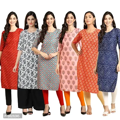 Women Crepe Digital Printed Straight Kurti  Pack of 6-thumb0