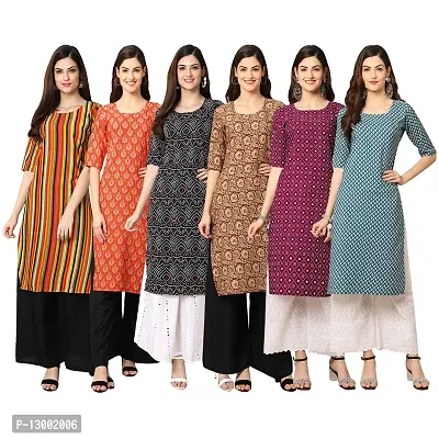 Trendy Crepe Printed Straight Kurta Combo For Women Pack Of 6