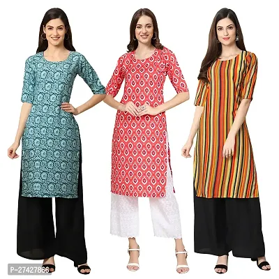 Stylish Multicoloured Crepe Stitched Kurta For Women Pack of 3-thumb0