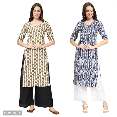 Straight Multicoloured Printed Crepe Kurta Pack Of 2-thumb0