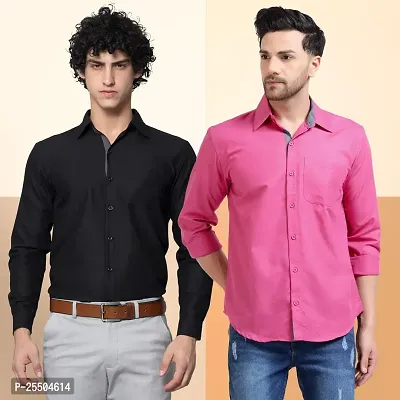 Elegant Cotton Multicoloured Long Sleeves Formal Shirt For Men- Pack Of 2