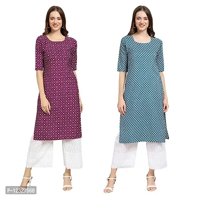 Straight Multicoloured Printed Crepe Kurta Pack Of 2