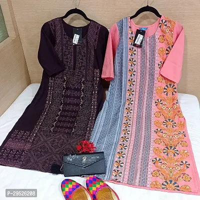 Stylish Multicoloured Crepe Stitched Kurta For Women Combo Of 2