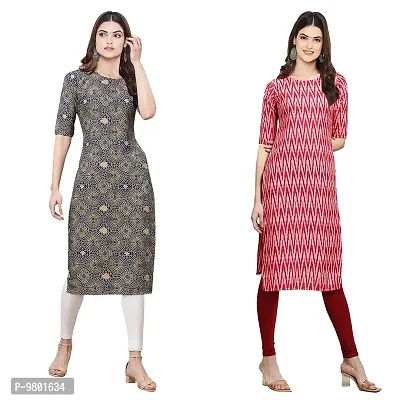 Stylish Digital Printed Woman Crepe Multicolored Kurtis Pack of 2-thumb0