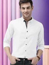 Men Stylish White Cotton Solid Long Sleeve Semi Formal Shirt-thumb1