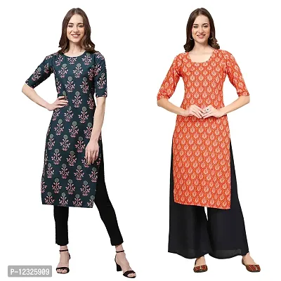 Straight Multicoloured Printed Crepe Kurta Pack Of 2-thumb0