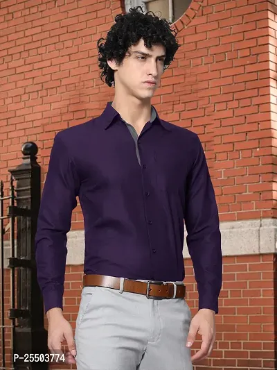 Reliable Purple Cotton Solid Long Sleeves Formal Shirt For Men-thumb3