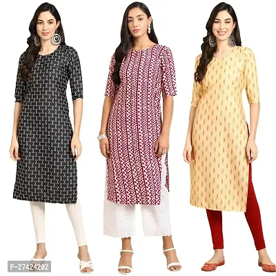 Stylish Multicoloured Crepe Stitched Kurta For Women Pack of 3-thumb0