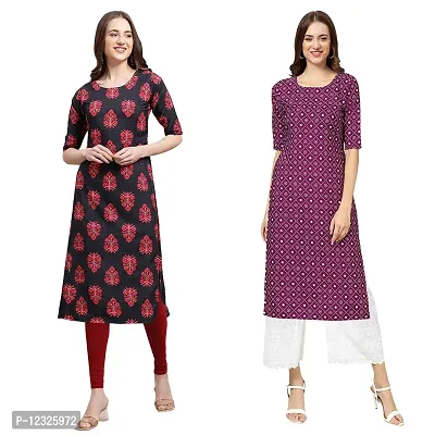 Straight Multicoloured Printed Crepe Kurta Pack Of 2