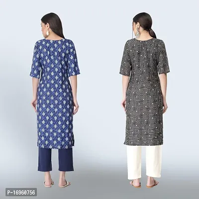 Women Stylish Crepe Ethnic Motif Casual Straight Kurta-thumb2