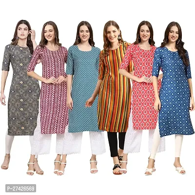 Stylish Multicoloured Crepe Stitched Kurta For Women Pack of 6