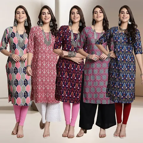 Fancy Straight Crepe Kurti - Pack Of 5